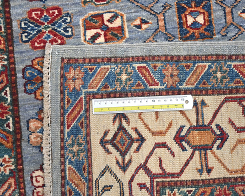 4x6 Ft Blue Gray Afghan Hand Knotted Kazak Wool Area Rug